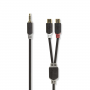 Stereo audiokabel | 3,5 mm male - 2x RCA female | 0,2 m | Antraciet